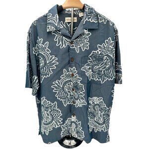 Caribbean Men's Casual Button-Down Shirt in Navy with White Floral Print